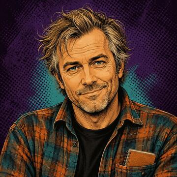 Illustrated portrait of DJF strange-news columnist Wade Crowley