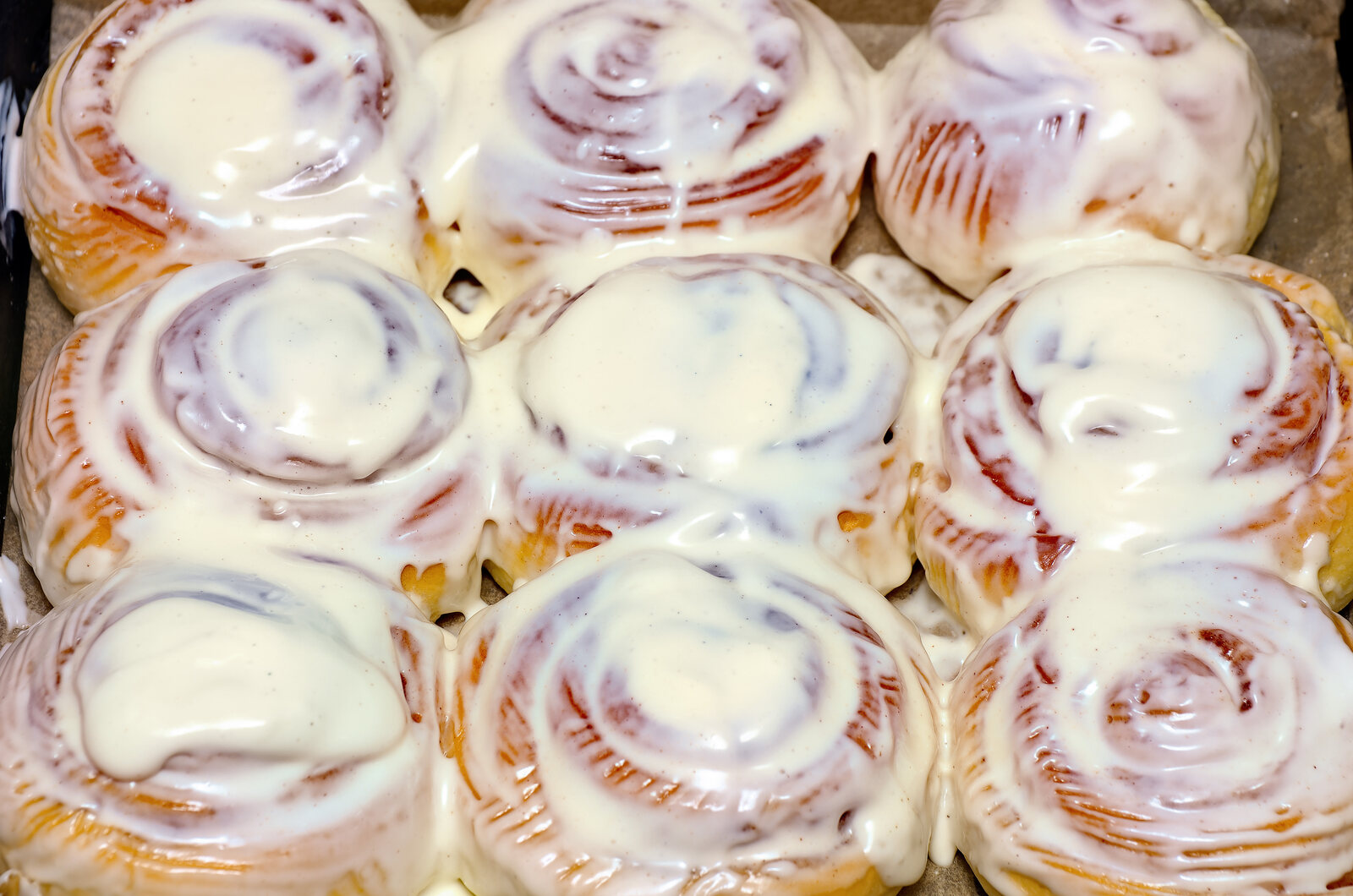 A tray of homemade cinnamon rolls