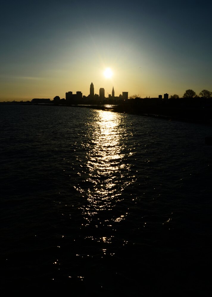 Cleveland skyline viewed from Edgewater Park at sunrise