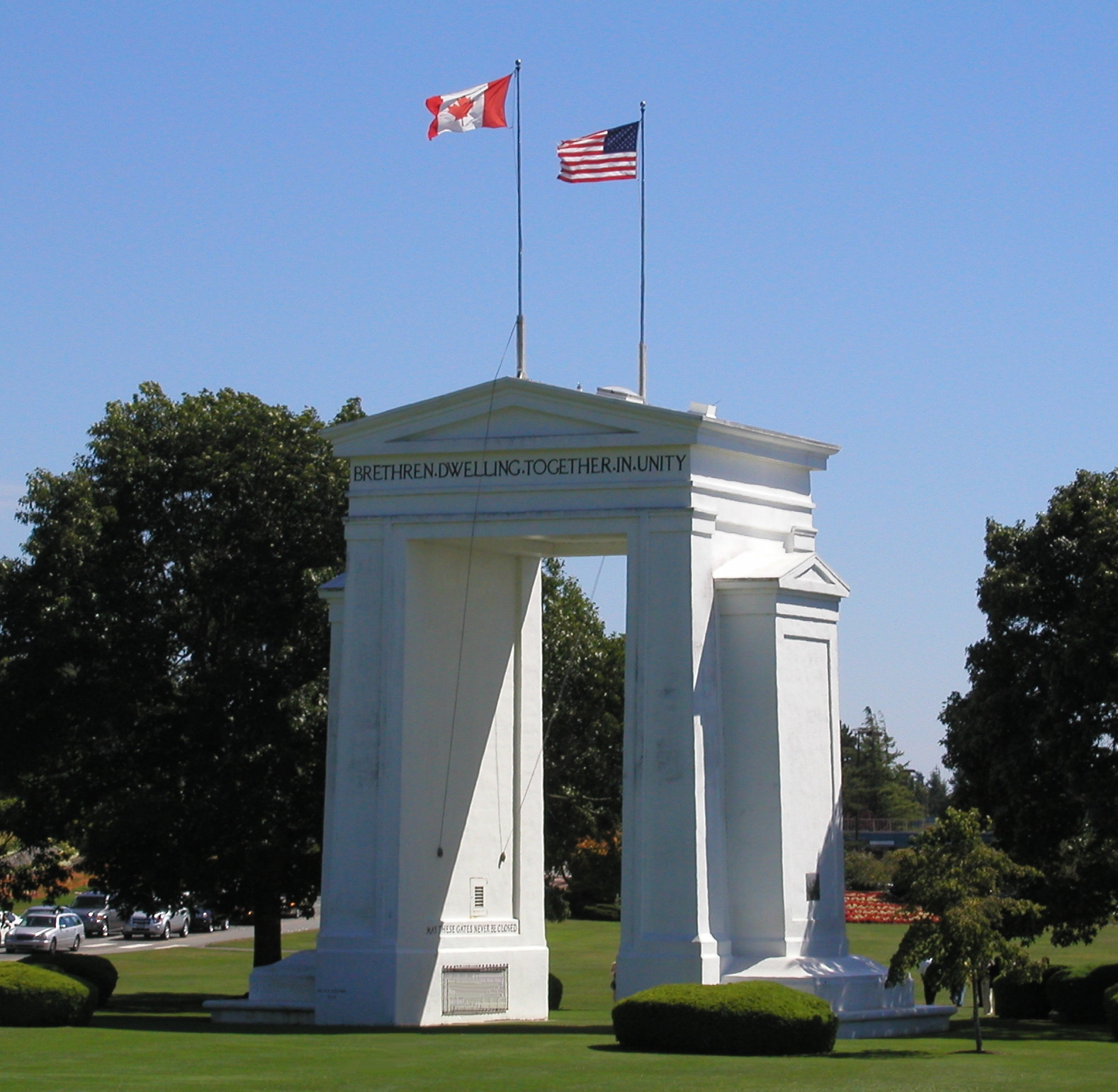 Peace Arch monument at the border between the United States and Canada