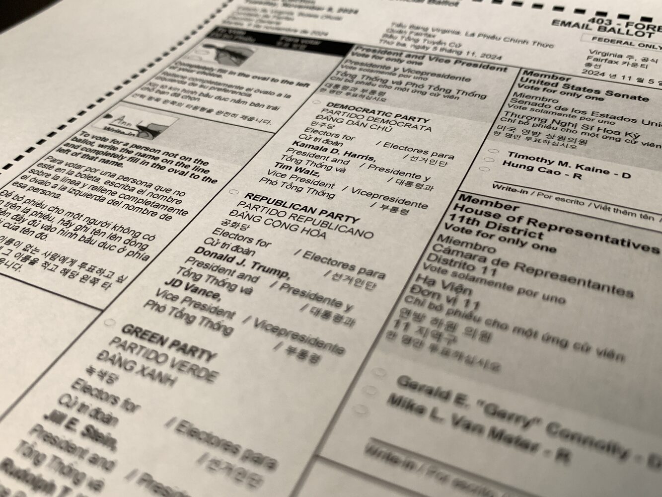 An absentee ballot and return envelope used in a United States election