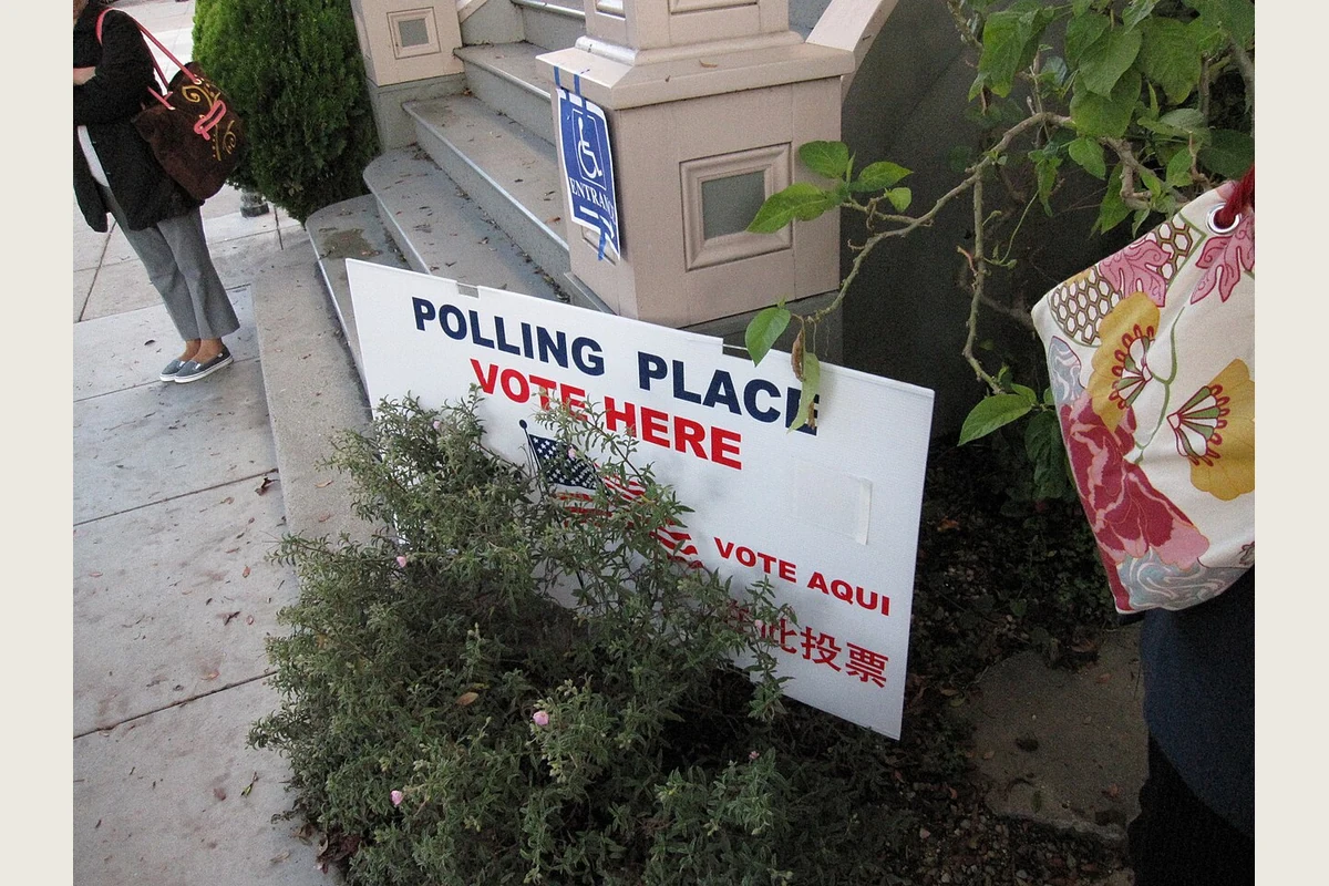 A polling-place sign outside a voting location
