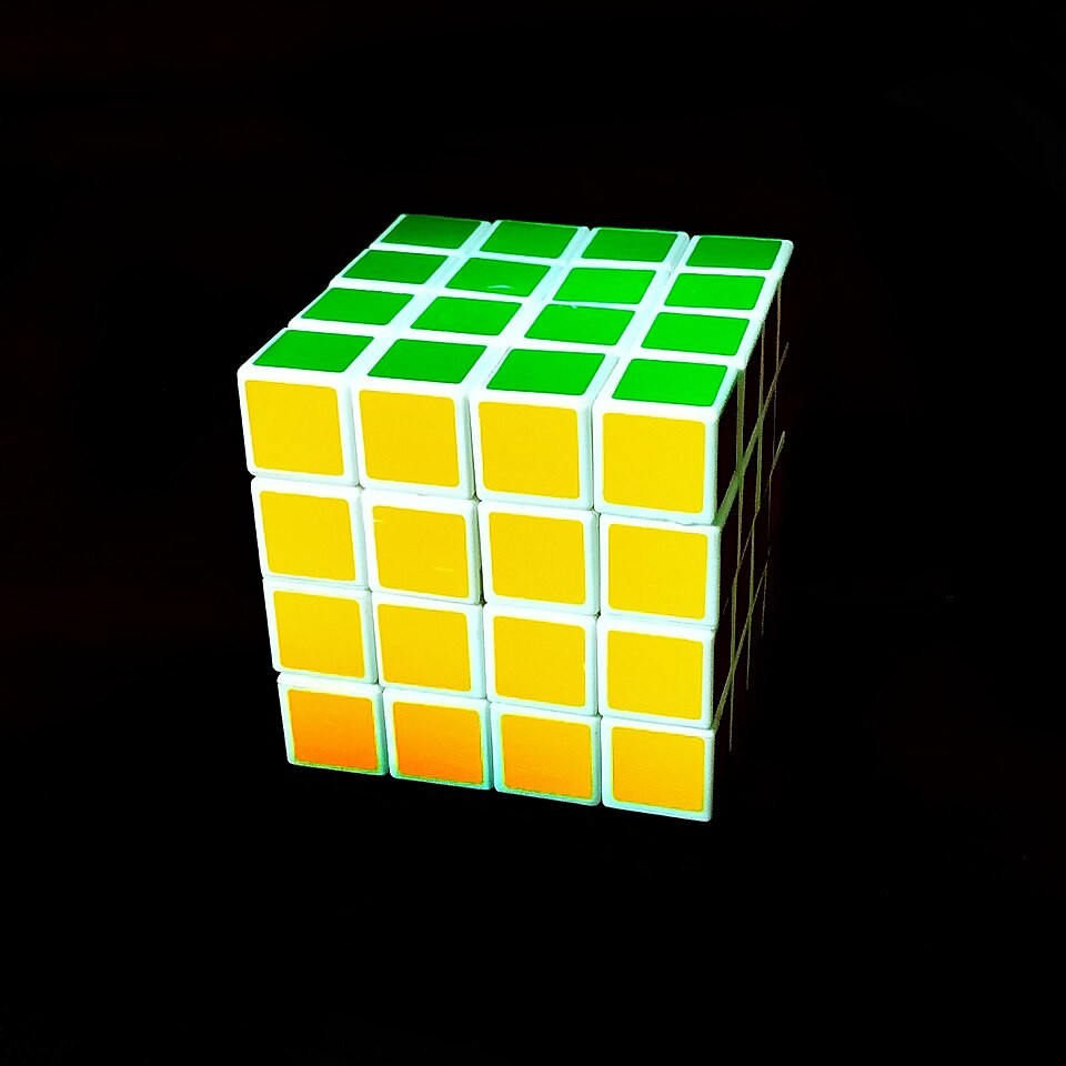 A four-by-four Rubik’s Cube photographed in 2020