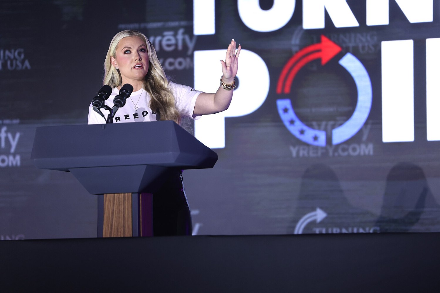 Erika Kirk speaking at a public event