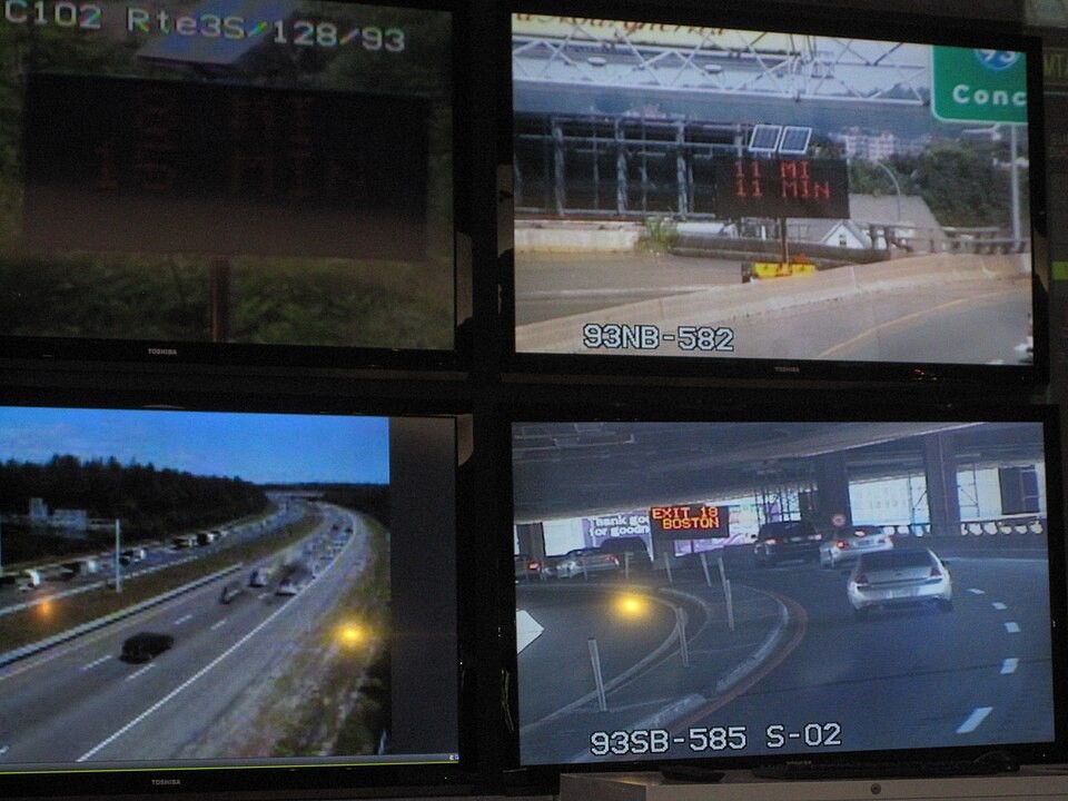 Traffic-monitoring screens at the Massachusetts highway operations center in July 2012