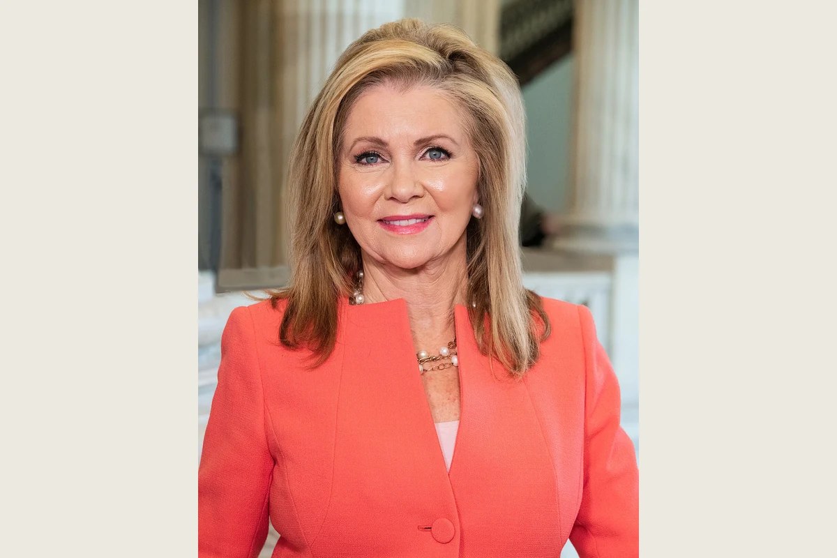 File portrait of Marsha Blackburn in a coral jacket for the 116th Congress, photographed in 2019.