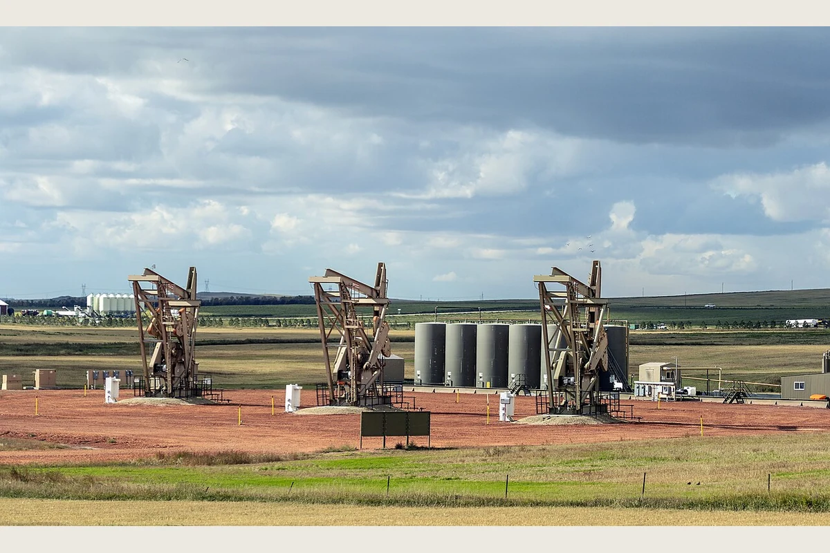 Oil pumpjacks near Dickinson, North Dakota, in 2018