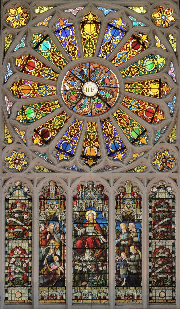 The east stained-glass window of St Katharine Cree in London