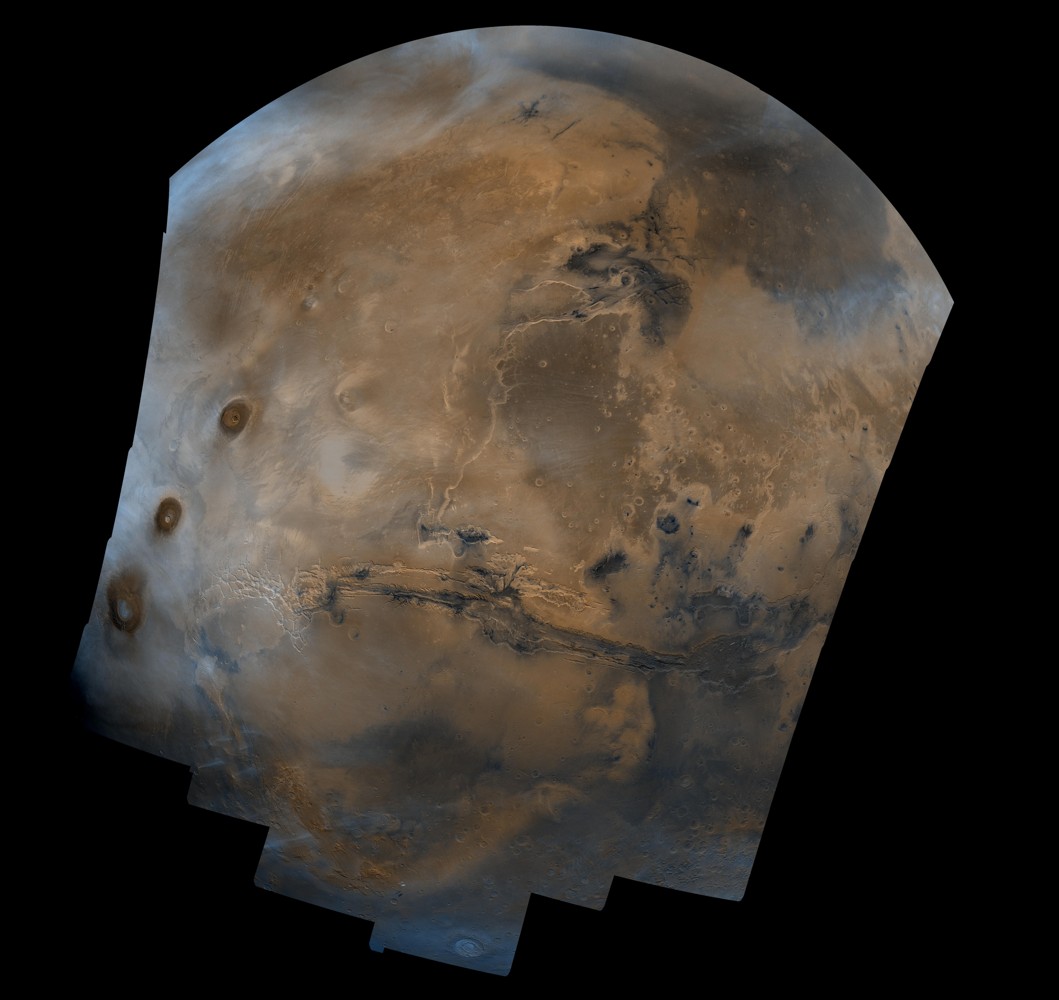 Mars and the Valles Marineris canyon system in a Viking orbiter image mosaic