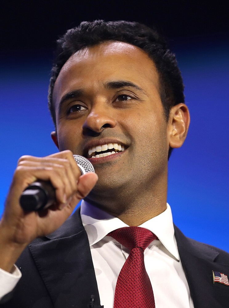 Vivek Ramaswamy speaking at an event in West Palm Beach in July 2023