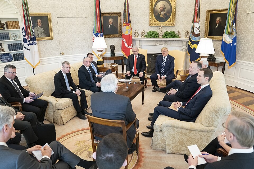 Donald Trump meets Benjamin Netanyahu in the Oval Office in January 2020