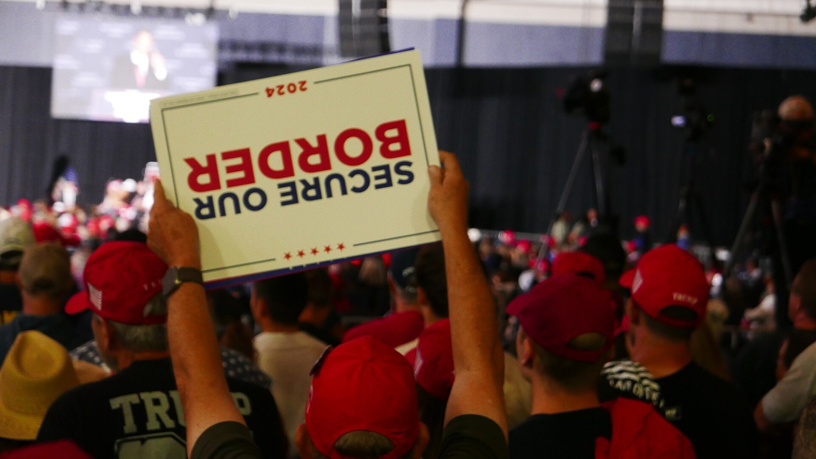 Donald Trump speaking at a campaign rally