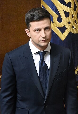 Volodymyr Zelenskyy photographed at his inauguration in May 2019