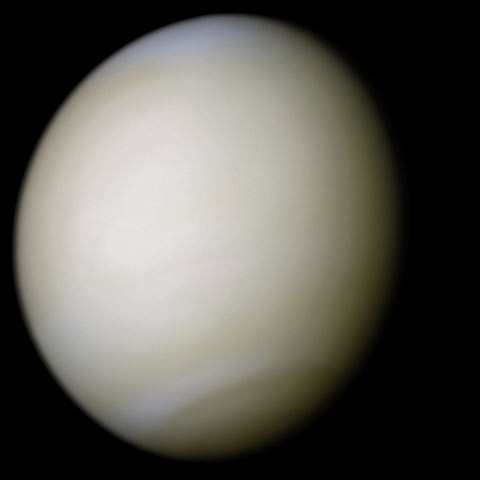 Venus in processed clear and blue-filtered Mariner 10 photographs from 1974