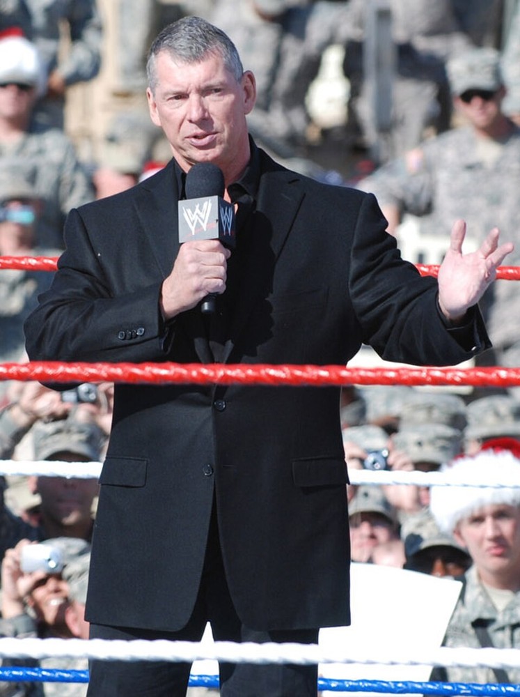 Vince McMahon speaking at a 2008 military event in an archival federal photograph
