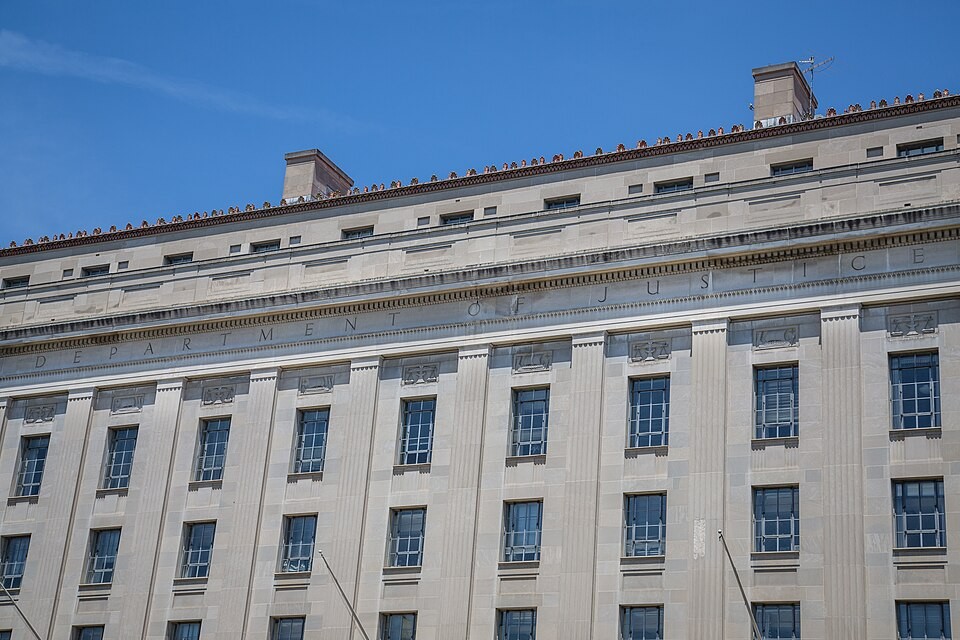 The exterior of the United States Department of Justice building